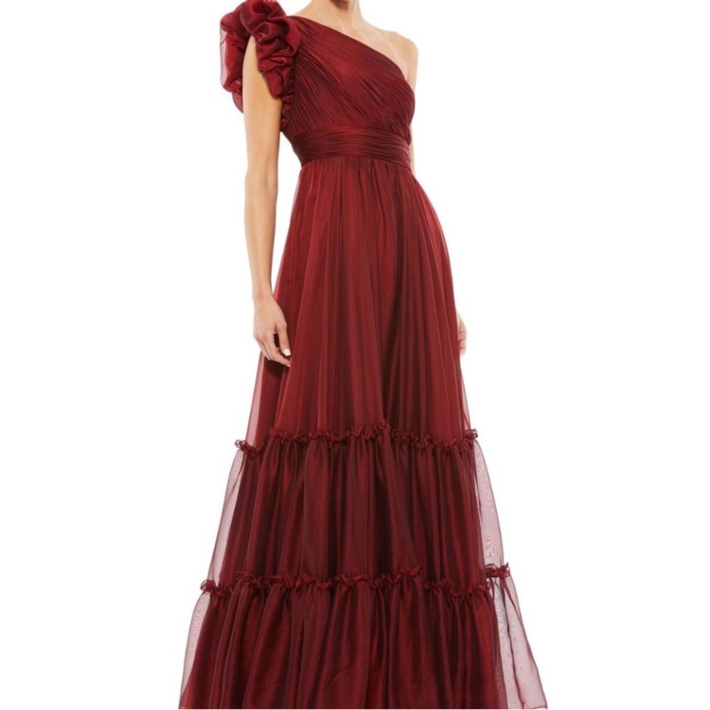 Mac Duggal One-Shoulder Burgundy Gown